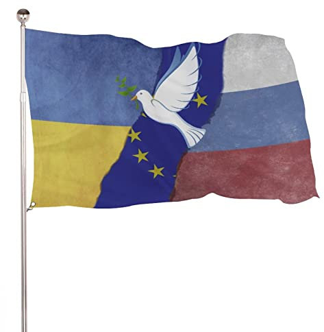 Bandiera ucraina, Ucraina, Russia, stampa di uccelli della pace, bandiere nazionali ucraine, colori vivaci e resistenti allo sbiadimento UV, decorazione da appendere al prato, 90 x 150 cm