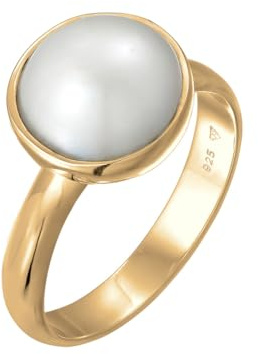 Nenalina Damen Ring Perlenring mit Mabe Perle weiß (10 mm) handgearbeitet | aus 925 Sterling Silber Silberring fürbe Gold Ringgröße 52-60