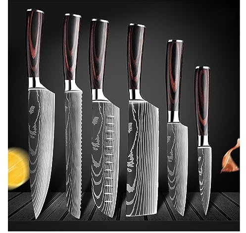 FBITE Küchenmesser-Set, Damaskus-Muster, Stanless-Stahl, japanisches Santoku-Messer, Hackmesser, Allzweckmesser