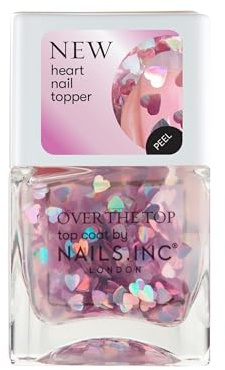 Nails Inc Over The Top, Romancing In Regents Park, Pink Heart, Confetti, Top Coat, Glossy, No Chip, Long Lasting, Quick Dry, Air Dry, Professional Manicures & Pedicures, Nail Polish, 14 ML