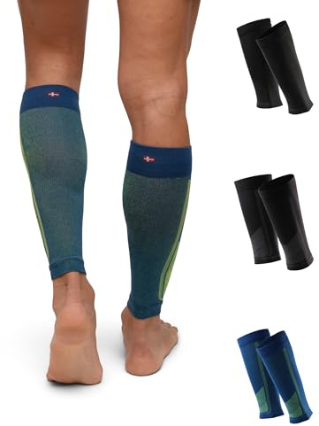 DANISH ENDURANCE Fasce a Compressione Graduata Uomo Donna, 21-26mmhg, Gambaletti Compressione, 1 o 3 Paia, Multicolore (1x Nero, 1x Nero/Grigio, 1x Blu/Giallo), L