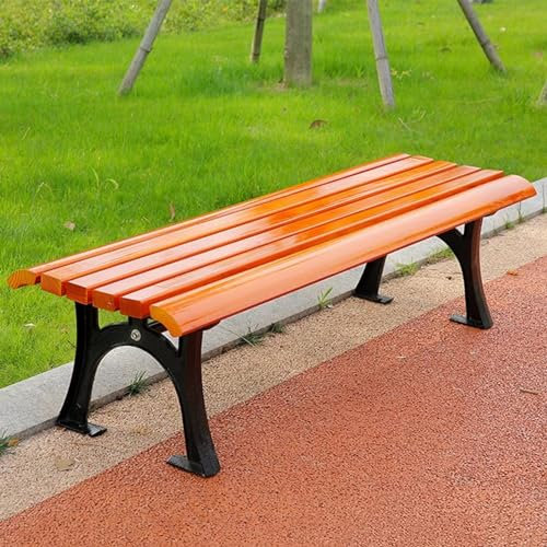 Gartenbank Aus Holz für Den Außenbereich Mit Beinen Aus Gusseisen, Stuhlmöbel für Terrasse und Veranda, Lattenrostdesign mit Rückenlehne für Rasen, Balkon, Hof, Einfach Zu Montieren ( Color : Without