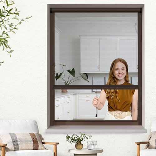 Jalousiescout Fliegengitter Insektenschutzrollo für Fenster, Fliegengitterrollo Insektenschutz mit Aluminium-Rahmen, robustes Fiberglas-Gewebe, dunkelbraun, B78xH100cm