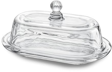 Burriera in vetro da 17,8 cm con coperchio, burriera trasparente per piano di lavoro, elegante porta burro per cucina e tavolo da pranzo