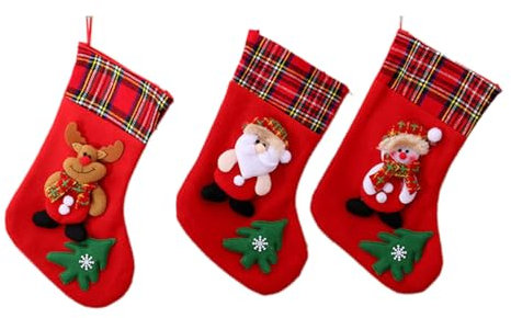 Blausky 3er Set Weihnachtsstrumpf,Nikolausstrumpf,Nikolausstiefel zum Aufhängen,Rot Weihnachtssocken,Weihnachtsdeko,Groß Nikolausstrumpf,für Weihnachten Kamin Deko Geschenke,Gemischt H