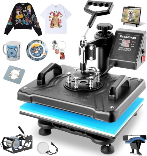 Heat Press, 5-in-1 Wärmepresse, Maschine, 30 x 38 cm/15x12 Klappschalen-Sublimations-Transferdrucker, schnelles Aufheizen, digitale präzise Temperaturkontrolle, Vinyl-Heizpresse