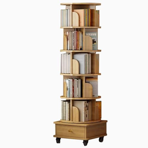 Drehbares Bücherregal Herausnehmbare, mehrstöckige Ablage Verdicktes Material Stabile Tragfähigkeit Dreidimensionales Design spart Platz Funktioniert in Engen Räumen(Wood Color,46 * 173cm)
