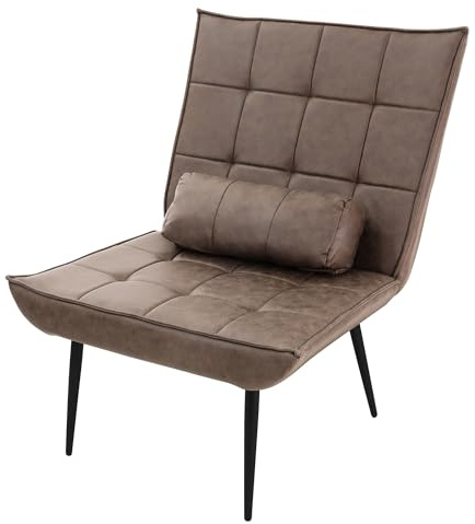ML-Design Fauteuil Lounge Marron - Rembourré avec Coussin Lombaire, Design Rétro, Pieds Métalliques, Ergonomique & Facile d'entretien, Chaise de Lecture, Canapé Individuel d'Accentuation Salon