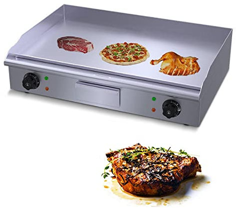 Plancha eléctrica, parrilla eléctrica para encimera, parrilla plana de acero inoxidable, parrilla de cocina, parrilla de cocina, control de temperatura ajustable, mesa de restaurante Teppanyaki, para