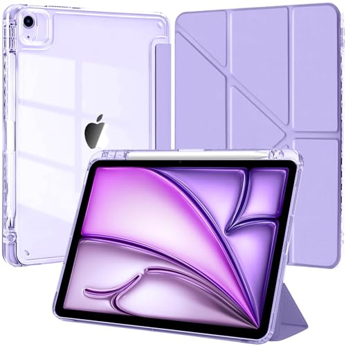 EspZanthic Custodia per iPad Air 13 Pollici M4/M3/M2 (2026/2025/2024) / iPad Pro 12.9 2022/2021/2020/2018 con Portapenne, 6-in-1 Molteplici Angoli di Visione, Trasparente Posteriore