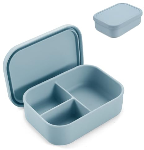 PandaEar 3-Compartment Silicone Bento Box for Toddlers & Kids - BPA-Free Food-Grade Meal Prep Container - Durable & Easy-Open Small Lunch Box for Daycare, Travel & Picnic, Blue