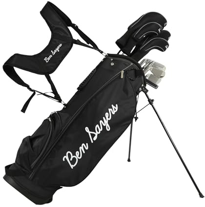 Ben Sayers M8 13-teiliges Golf-Paket-Set, komplettes Herren-Set, 12 Schläger aus Graphit/Stahl, mit Standtasche, Driver, Holz, Hybrids, Eisen, Wedges und Putter (rechte Hand, Schwarz/Grau)