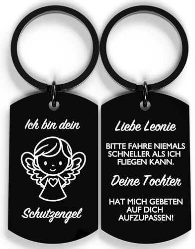 Schutzengel Schlüsselanhänger Auto – Personalisiert mit Gravur – Führerschein bestanden Geschenk - Schlüsselanhänger Motorrad - Geschenk Muttertag, Vatertag – Glücksbringer Auto Anhänger aus Edelstahl