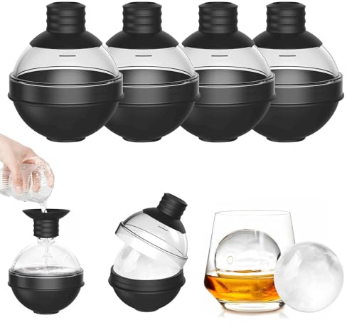 HAINLOGWANG 4 Stück Eiswürfelform Kugel, Xxl 6Cm Eiskugelform, Eiswürfel Kugel, Eiswürfel Form Groß Mit Deckel, Wiederverwendbare Eiswürfelformen, Für Whiskey, Cocktails, Wein, Bier Und Getränke
