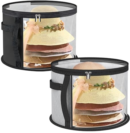 XcnPer Hat Boxes with Lids, Large Capacity Storage Hat Boxes, Portable Box with Carry Handles, Suitable for Home and Travel(Grey+Black)