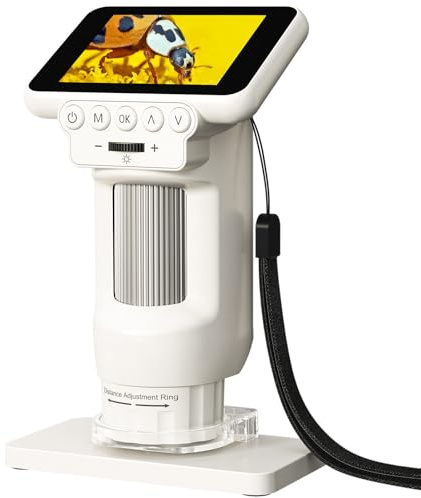 DHsdlpLU Kit Scientifique Portable pour Enfants de 8 à 12 Ans avec écran LCD, loupe numérique de Poche 1000X pour Enfants et Adultes, USB, 8 LED, Lames de Microscope,White