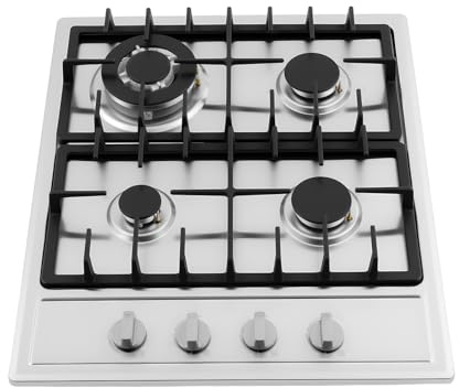 Gaskochfeld, 4 Zonen Edelstahl Gaskochfeld, 3.0KW+1.75KW+1.0KW Gas Kochfeld Einbau Gaskochfelder, Wok Brenner, Erdgas und Propangas, 59×51cm