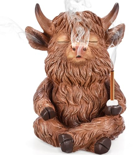 Potchen Highland Cow Incense Holder for Sticks, Incense Cone Burner Ornaments, Desk Unique Presents for Women Men Aromatherapy Ornament Home Decor Yoga Meditation Relaxation Office