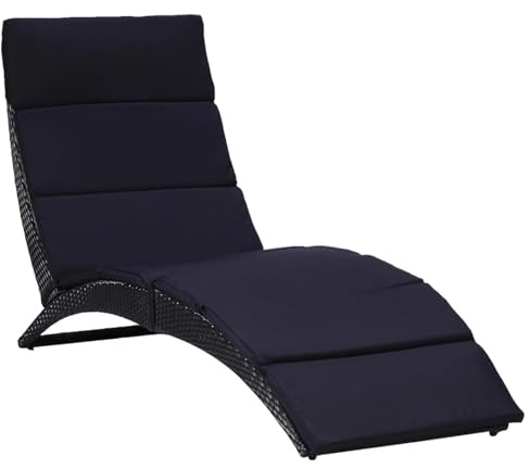 Gecheer Sonnenliege mit Kissen aus Polyrattan, schwarz, Relax-Möbel für den Garten
