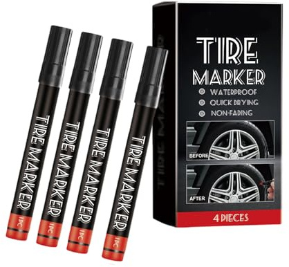 Arecobticy Lot de 4 marqueurs de lettrage de pneus à base d'huile - Résistants à la décoloration - Poignée ergonomique - Pour moto, voiture, vélo - Résistants à l'usure