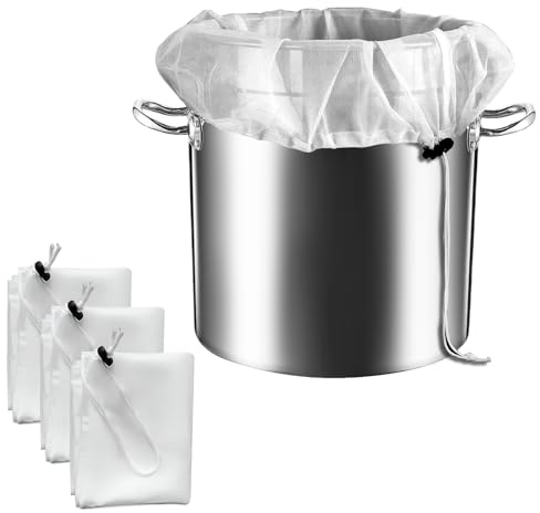 Aihoom 3pcs 26 x 22 Reusable Drawstring Straining Bag, Fine Mesh Strainer Bag for Straining and Cooking, for Home Brewing Grain Beer Wine Making Straining Jam Fruits Nut Milk Yogurt Juice Strainer