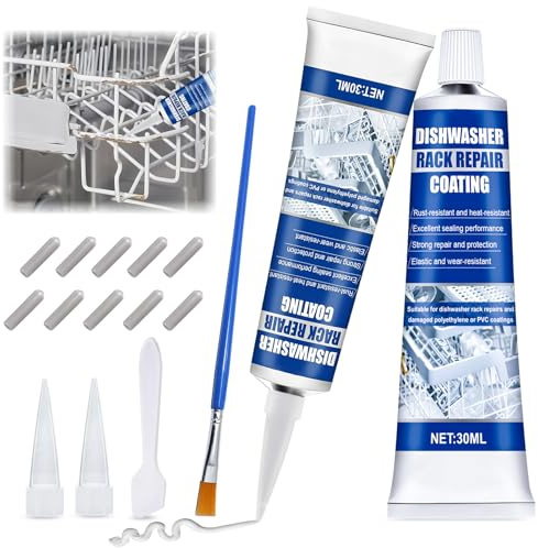 60ML Spülmaschinenkorb Rost Reparatur+10 Geschirrkorb Schutzkappen, Geschirrspüler-Korb reparatur Gummi, Wasserdichtes Dichtmittel, Geeignet Reparatur Abgenutzter Geschirrspülerkörbe