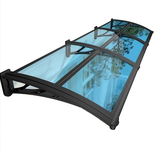 NacstarHome Auvent Marquise de Porte Exterieur, 60x140cm Toit Abri Auvent de Porte d'entrée Fenêtre Terrasse en Polycarbonate Massif Transparent Panneau Bleu, Protection Contre la Pluie