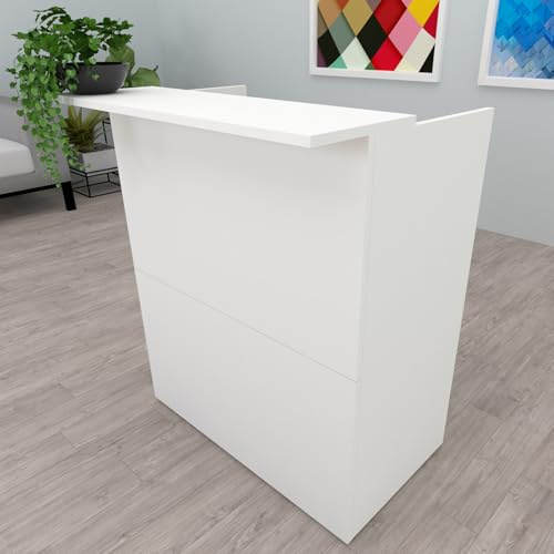 Henor Mostrador Tirón. 80 x 50/65 x 107 cm. con Mesa y Estante Interior. Ideal para Recepción Atención Oficina Comercio Negocio Local Comercial. Blanco.