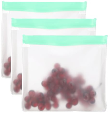 PATIKIL 28 cm x 5 cm x 27,9 cm återanvändbar frysväska, 3 st läckagesäker dragkedja matförvaring stående väskor kylskåp mellanmål grönsak frukt is behållare för långvarig fräschör, grön