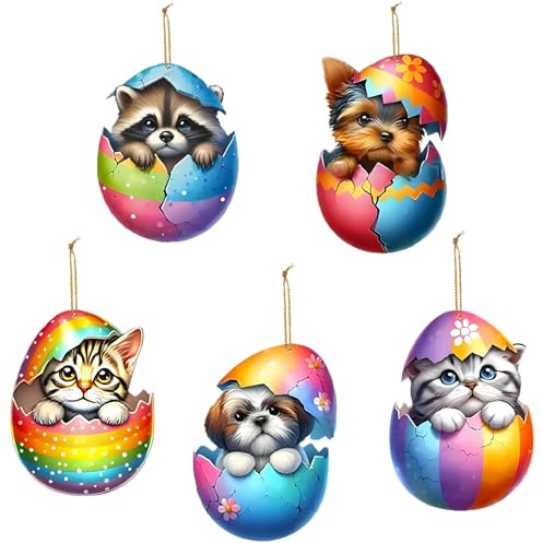 5 Pezzi Gatto Cane Ornamenti Pasqualis, Decorazioni Pasquali da Appendere, Gatto Cane Decorazioni per Dasqua, Addobbi Pasquali da Appendere, Gattos Canes Decorazione Pasquale per Casa, Esterno, Regali