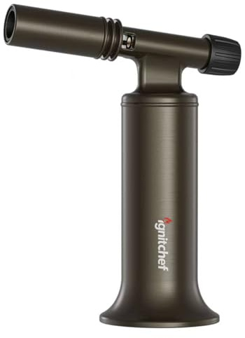 IgnitChef Metal Butane Torch Lighter, Refillable Kitchen Torch, Creme Brulee Torch with Adjustable Flame, Continuous Mode for Grilling Steaks, Barbecuing (HB-1535)