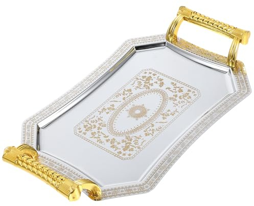 LAPYAPPE Europäisches Obsttablett aus Metall Kreatives Snacktablett Goldfarben mit Filigranem Blumenmuster 28X20cm Servierplatte für Süßigkeiten und Vorspeisen