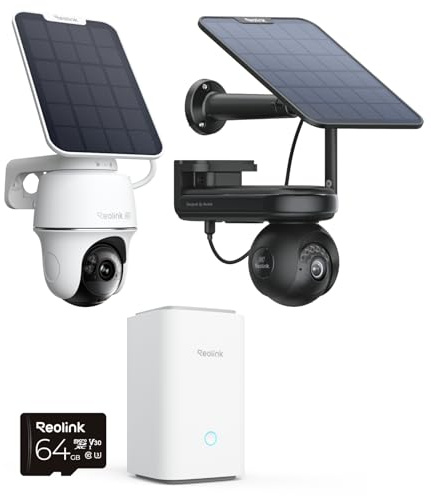 Reolink 4K Solar Überwachungskamera Aussen Akku, Auto-Tracking, 360° Schwenken und Neigen,Dual-Band Wi-Fi 6, KI-Erkennung, Home Hub+Altas PT Ultra Schwarz+Argus PT Ultra