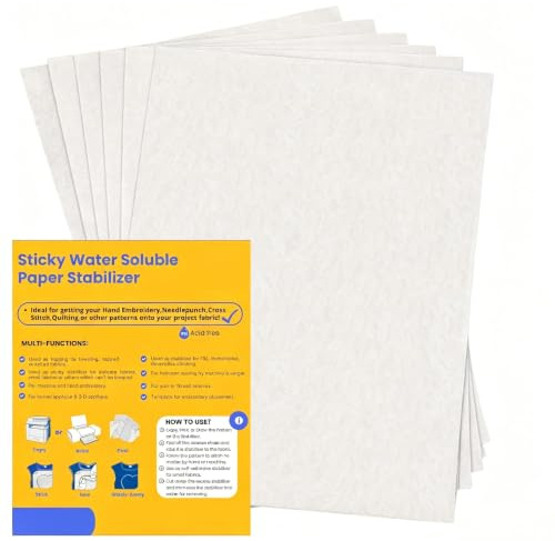 6 PCS A4 (29.7x21cm) Selbstklebende Stickvlies Wasserlöslich, Bedruckbare Stickvorlagen Wasserlöslich Stickereipapier für Hand und Maschinenstickerei, Zeichnen für Kleidung DIY Projekte