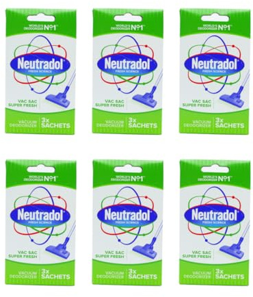 Neutradol Vac Sac Super Fresh Vacuum Deodoriser, Green, 3 Sachets per Pack, Pack of 6