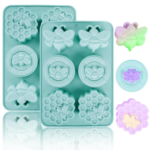 2 moldes de silicona con forma de panal de abeja, 6 cavidades con relieve de abeja y panal para jabón y velas, molde de silicona para jabones hechos a mano y velas de cera de abejas