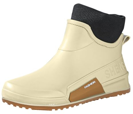 Stivali di gomma unisex corti, foderati, impermeabili, antiscivolo, per tutte le stagioni, attività all'aperto, pesca, lavoro, comodi stivali caldi, leggeri, pratici stivali robusti, beige., 42 EU