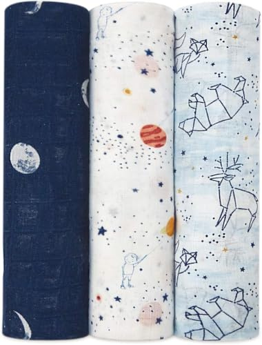 aden + anais Silky Soft Pucktücher Stargaze, Musselin aus 100% Baumwolle, 120cm X 120cm, 3er Pack, Mehrfarbig, 9227G, 120x120cm