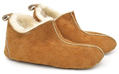 Naturasan Lammfell-Hausschuh für Damen und Herren, warm gefütterte Hüttenschuhe/Mokassin mit weicher Ledersohle, superleicht und bequem, Sondermodell HS-07 (39 EU, Cognac/White)