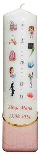 generisch MeissnerHandel - Auswahl - Lebenslicht/Geburtskerze/Geburtstagskerze - rosa - ca. 60 x 240 mm - farbig getaucht - personalisiert mit indiv. Name und Datum - (Motiv 003)