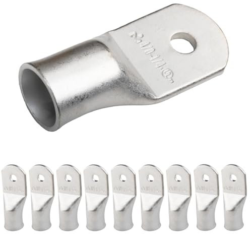 SELTERM 4/0 AWG (95 mm²) - 1/4 (M6) ⌀ Hole UL Marine Grade Wire Lugs, Battery Cable Ends, Tinned Copper Eyelets, Tubular Ring Terminal Connectors [B92-1/4] - 10 Pack