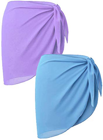 Okwin Damen Chiffon Sarong Pareo1/2 Stücke Strand Wickeln Sarong Aufdecken Badeanzug Bikini Cover up Wickelröcke