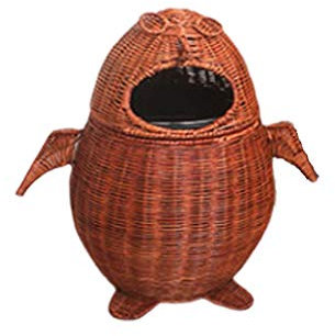MYBA Waste Bin Outdoor Trash Can Rattan Fashion Creative Trash Can School Bedroom Garden Park Pedal And Cover Trash Can Penguin Shape Bin (Color : Brown, Size : B)