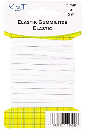K3T Elastik Gummilitze/Gummiband, 5 mm x 5 m, Farbe weiß, Art.-Nr. 81055-K3T