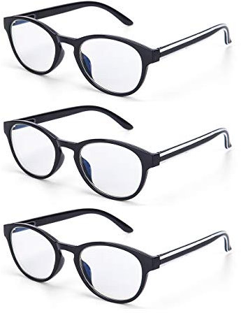 LANLANG 3er-Pack Blaulichtfilter Brille Lesebrille 2,0 für Damen Anti Eyestrain Anti UV mit schwarzem und rundem Rahmen, einschließlich 0-3,5 Dioptrien L-L009