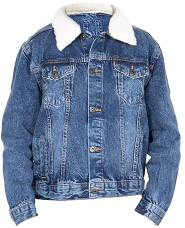 NOROZE Boy’s Trucker Denim Jacket Detachable Sherpa Collar Washed Denim Classic Western Style Jean Coat (9-10 Years, Denim Blue)
