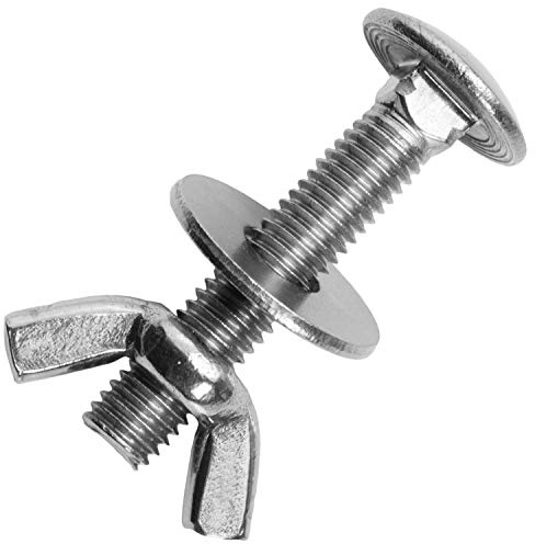 Schlossschrauben M6x60/60 mm mit Flügelmuttern & großen Unterlegscheiben M6 aus Edelstahl A2 (5 Stück) | Flachrundschrauben - Schmetterlingsmuttern - Beilagscheiben von MESAROS®