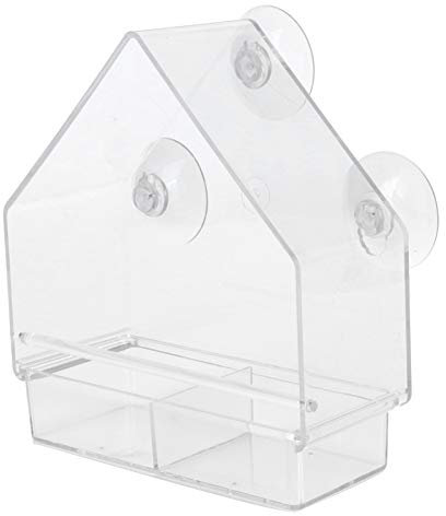 Window Bird Feeders, Transparent Hanging Bird Feeder Indoor Outdoor Wild Birds Feeder with Suction Cups and Seed Tray
