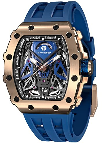 TSAR BOMBA Uhren Herren Herrenuhr Automatik Japanisches Uhrwerk Luxus Saphirglas Automatikuhr-5ATM Wasserdicht-Super Luminous-Silikonband TB8207