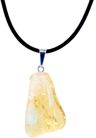 Taddart Minerals Trommelstein Anhänger aus Naturstein mit Lederkette im Organza-Beutel, Edelstein:, Citrin